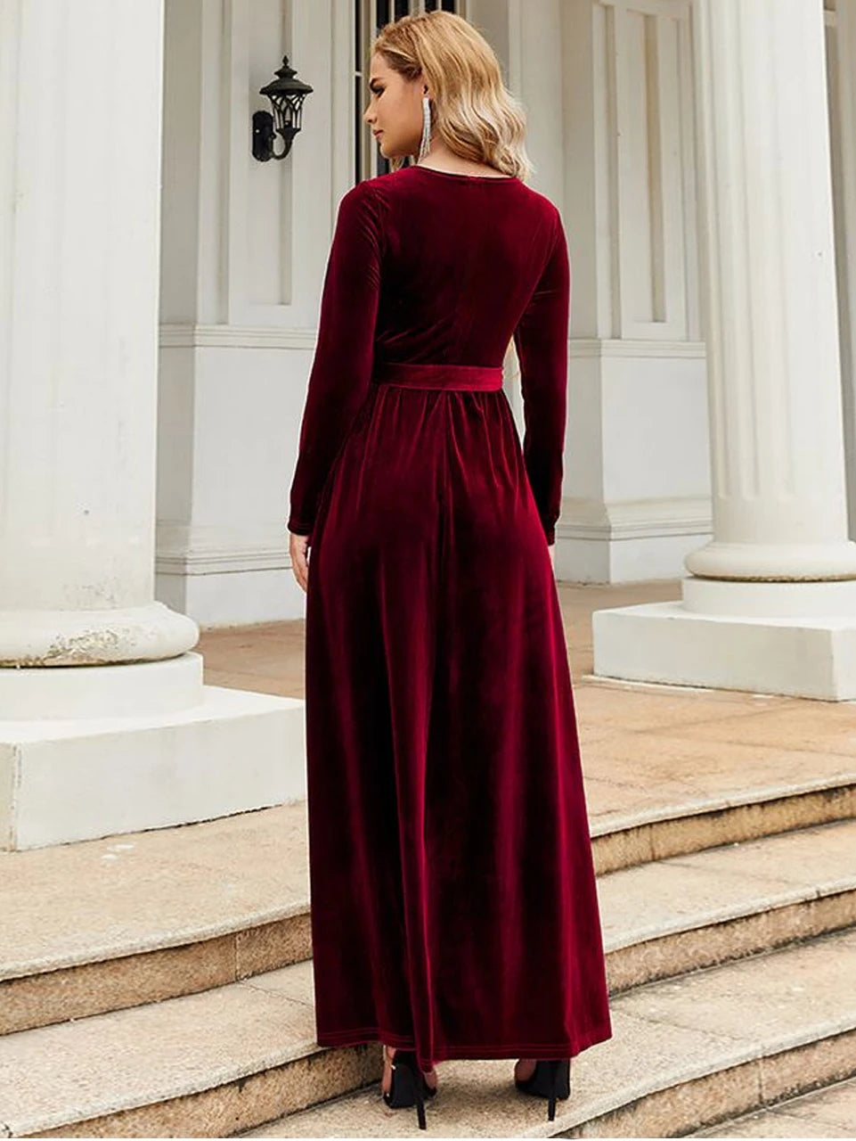 Maternity Photography Dress Velvet Long Sleeves V-Neck High Waist Gown For Wedding  Baby Shower Photo Shoot