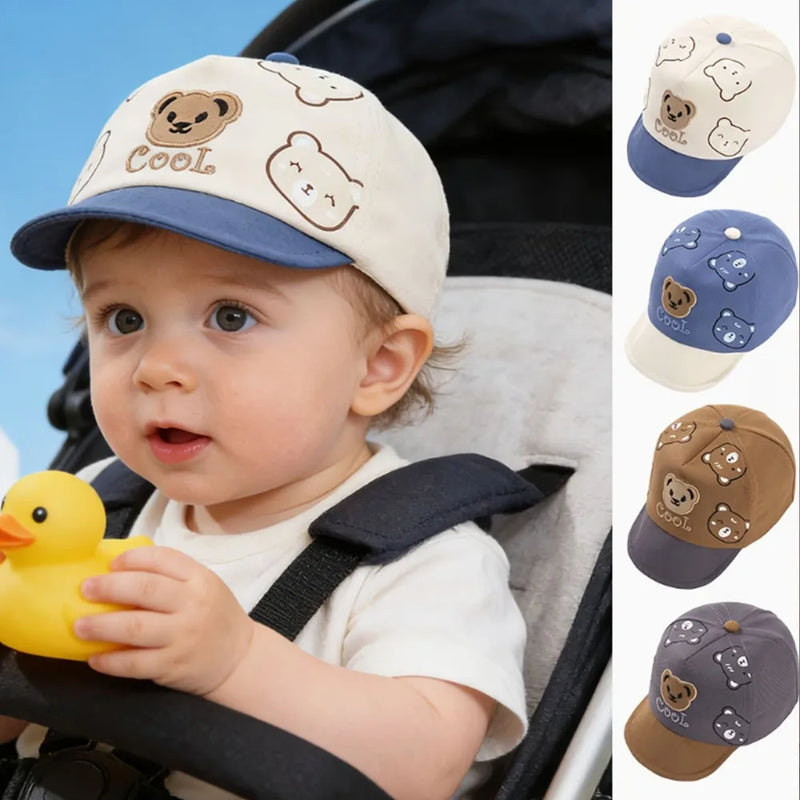0-1Y Baby Hat Spring/Summer Sun Hat for Infants, Cute Cartoon Bear Baseball Cap with Soft Brim Lightweight for Outdoor Play