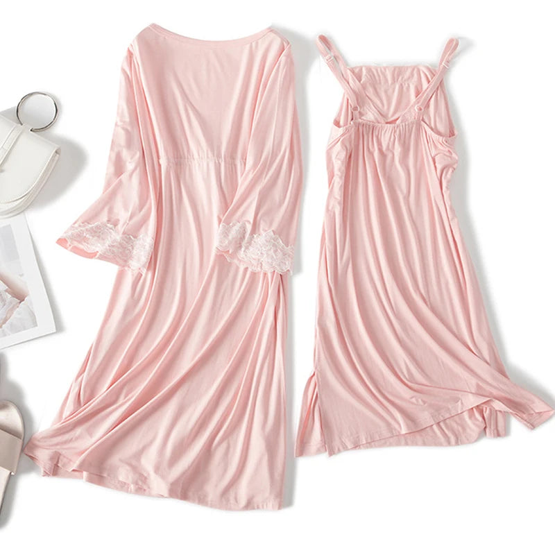 2pcs/Set Pregnancy Pajamas Sleepwear Nursing Pregnant Woman Sling Breastfeeding Nightgown Maternity Labor Dress+Robe Childbirth