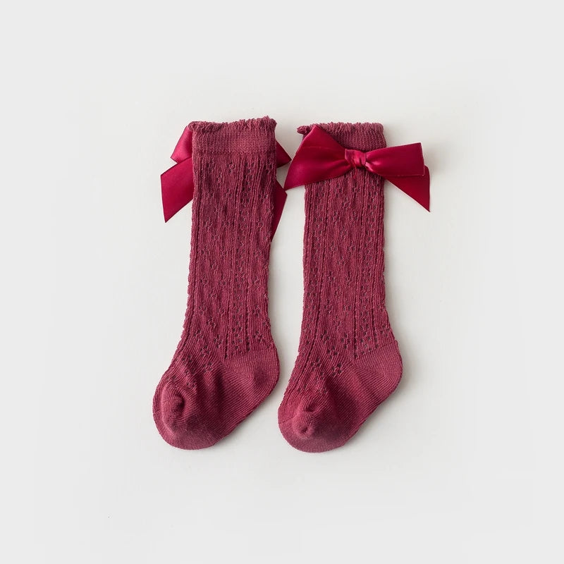 Baby Girls Knee High Socks Breathable Cutout Mesh Cute Bows Dress Socks Newborn Stockings for Clothing Accessories