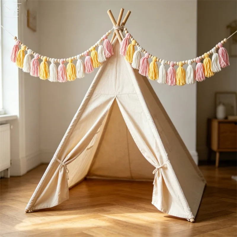 Bohemian Pink and Yellow Tassel Banner for Decoration, Handmade Tassel Garden, Home Children's Room Decoration, Fireplace Banner - Baby World SA