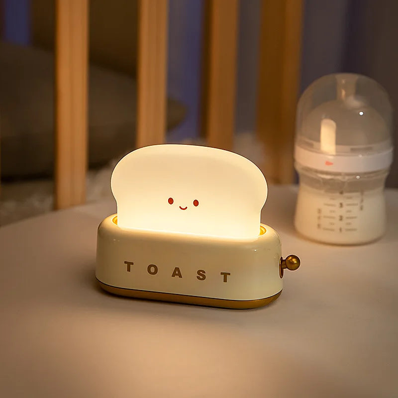 Rechargeable Cute Toaster Night Light - Toast Shape Bedside Lamp with Smile Face,Dimmable Desk Decor,Bedroom,Living Room,Gift