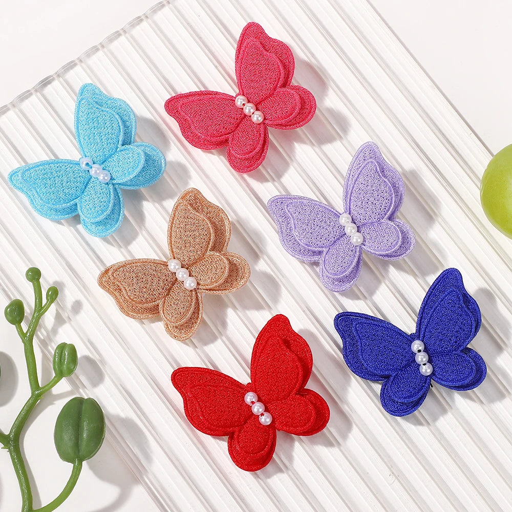 20Pcs Random Color Butterfly Hairpins Girls Lovely Hair Bangs Hairclip Handmade Pearl Boutique Kids Head Clips