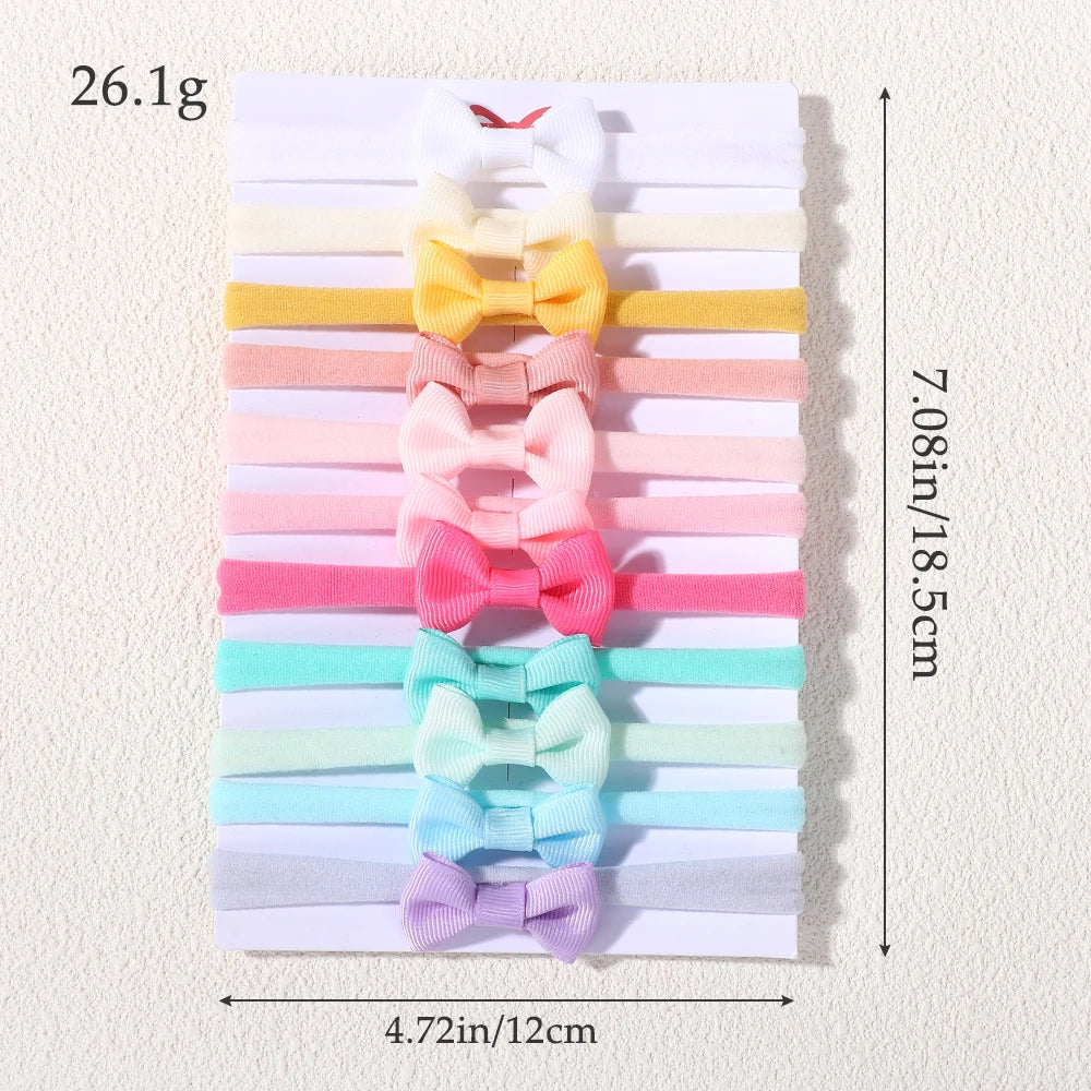 11Pcs/lot solid color bowknot headband exquisite mini nylon head band set baby high elasticity without damaging hair