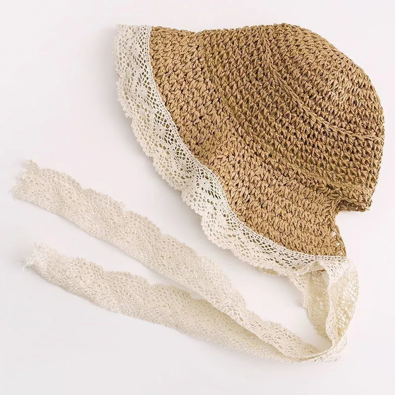 Fashion Lace Baby Hat Summer Straw Bow Baby Girl Cap Beach Children Panama Hat Princess Baby Sun Hats and Caps for Kids 1PC