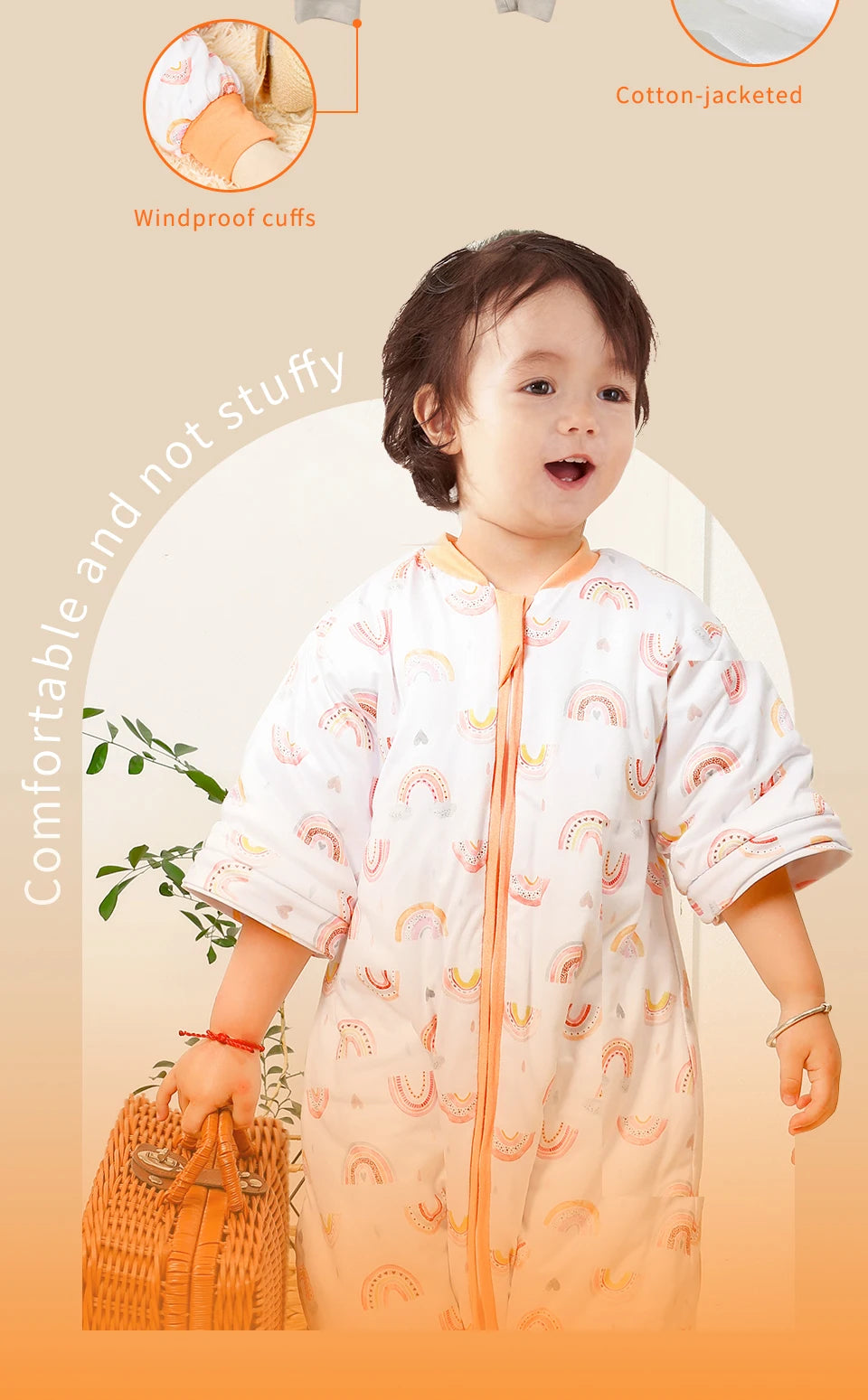 Elinfant Long Sleeve Split Legs Sleeping Bag, 3 Size For Boys and Girls Removable Sleeves Sleeping Sack For Winter