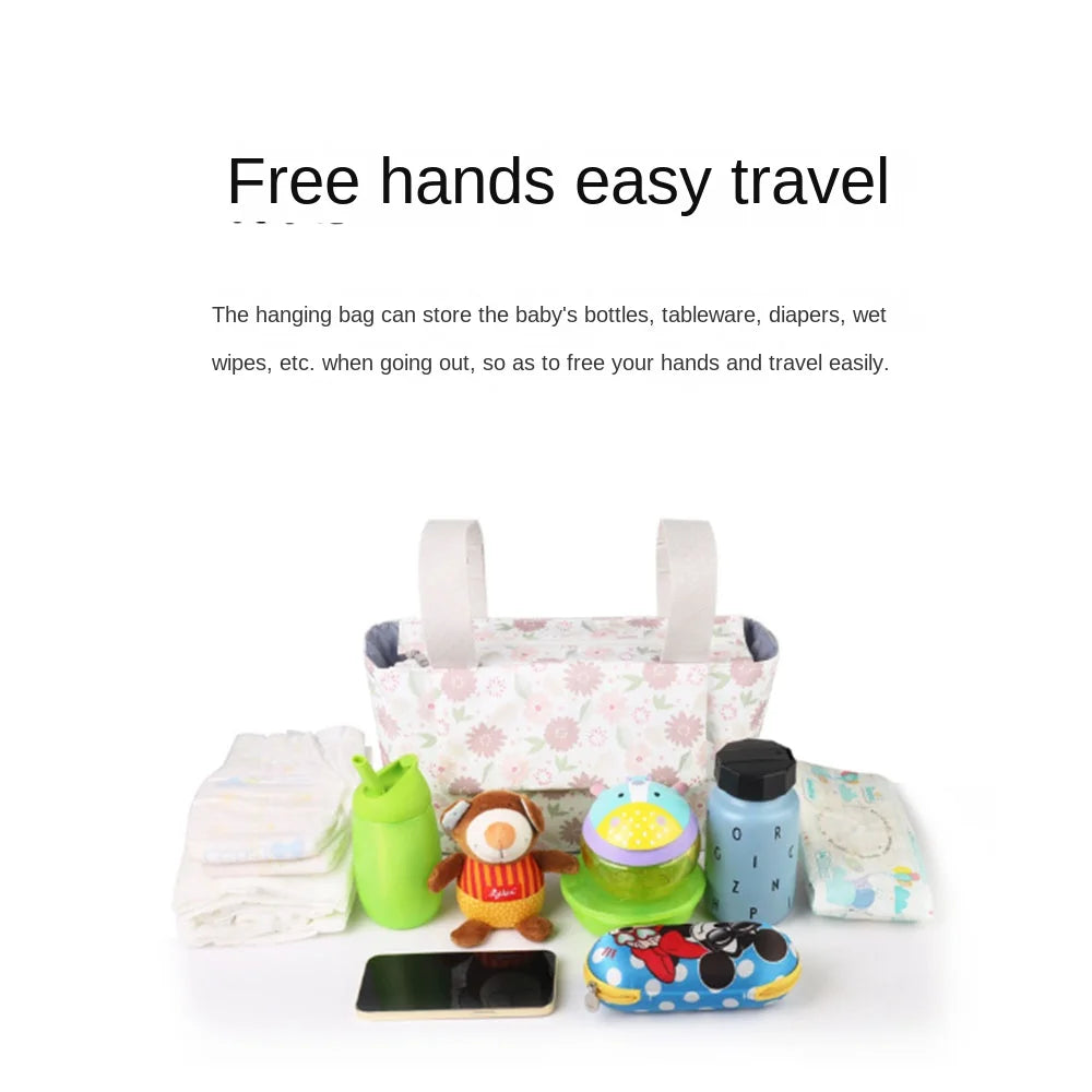 Large Capacity Baby Stroller Bag Hanging Oxford cloth Stroller Storage Hanging Bag Magnetic Button With Multiple Pockets