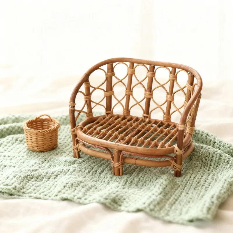 Newborn Infant Posing Photography Props Handmade Bamboo Rattan Baby Bench Bed Basket Container Studio Shooting Professional Tool