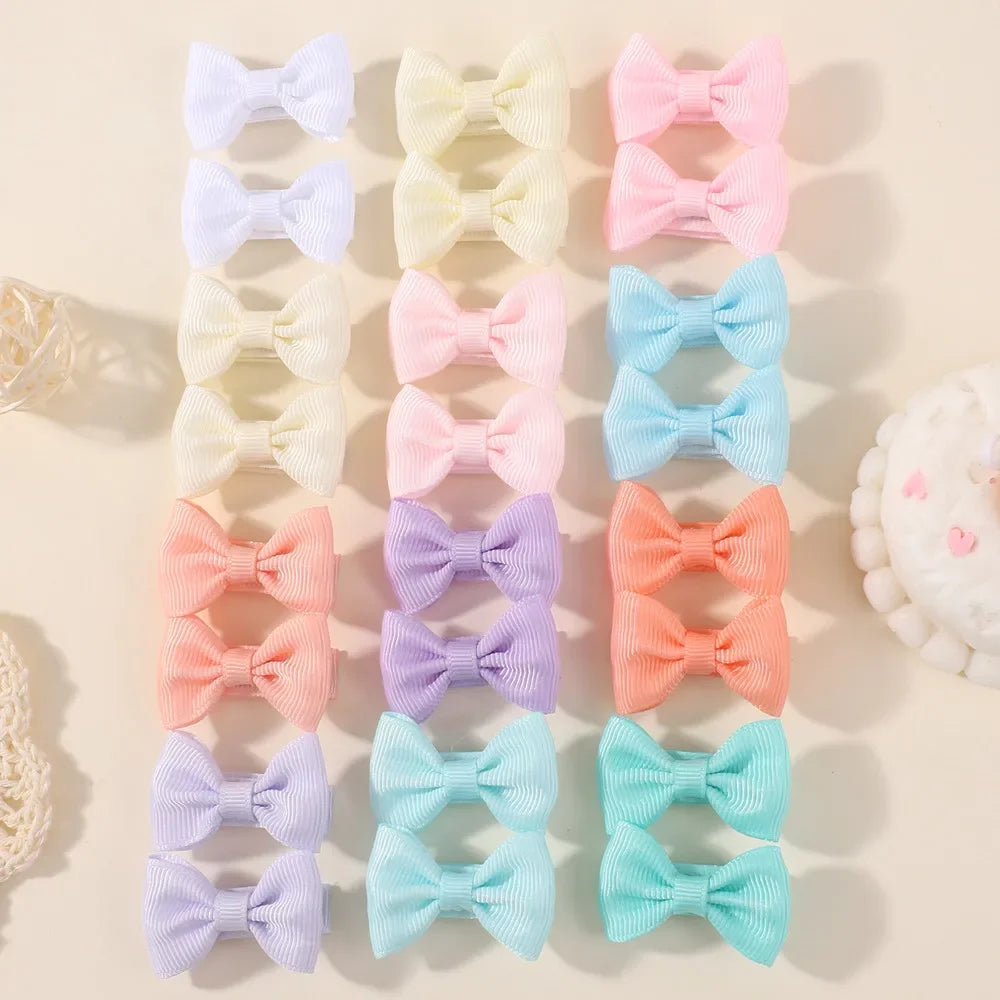 BABY BOWS 20/24/30Pcs Rainbow 1.5'Mini Bowbots Fabric Hair Clips for Girls Colorful Headwear Kid Non Harmful To Hair Accessories