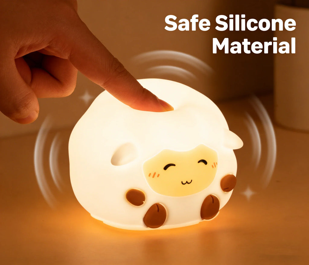 Cute Silicone Sheep Patting LED Night Light USB Rechargeable Dimmable Eye-Friendly Lamp for Kids Bedroom Decor Birthday Gift