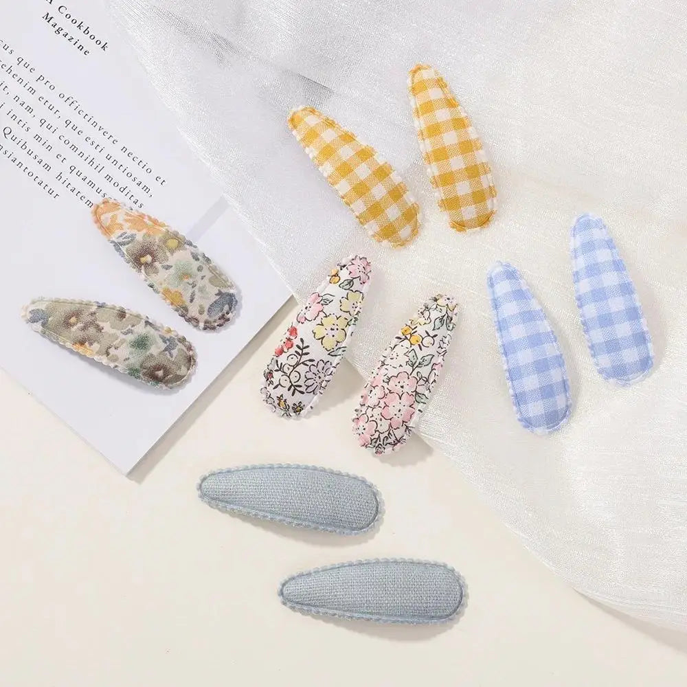 20 Pcs/Set Ins Flower Print Cotton Alloy Bow Hair Snap Clips Set Fabric Chess Baby Clamps Girls Headdress