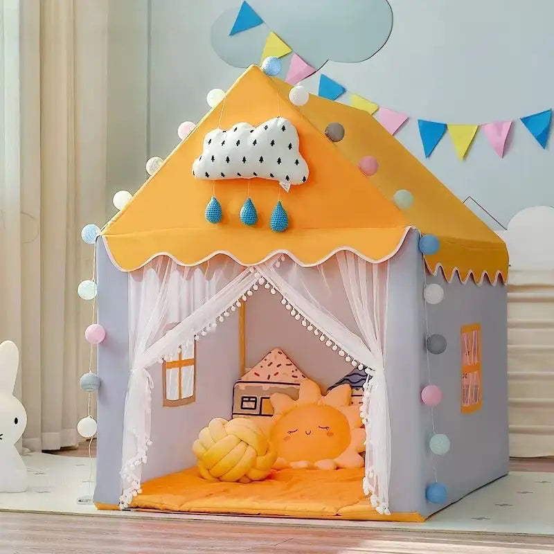 Wigwam 1.35M Folding Kids Tent Play House Pink Princess Castle for Girls Large Indoor Toy and Room Decor