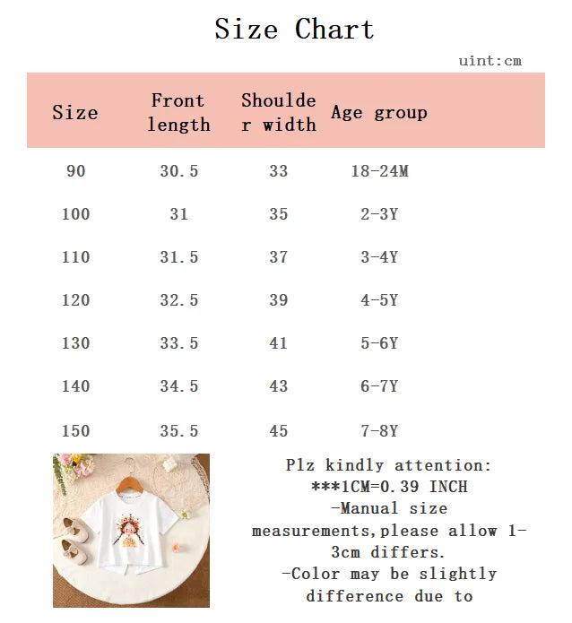 Children's Girls' Tops with Round neck, Cartoon Little girl Short sleeves, suitable for 1-7 Years old Girls' Casual Sets
