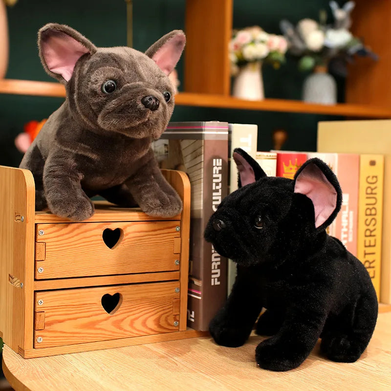 Hot 28cm Bulldog Plush Toy Realistic Stuffed Animals Black Grey Bulldog Plush Lifelike Pet Dog Soft Doll Gift