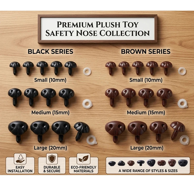 DIY 10pcs 5.5-7-9-12-13-16-18MM Plush Toy Dog Nose Doll Accessories Black Plastic Plush Safety  Nose For Toys  Funny Toy Animal