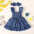 Baby Girl Summer Princess Skirtruffled Edges Shoulder Straps Dress+Headband 2Pcs for 0-3 Year old Toddlers' Birthday Party Dress