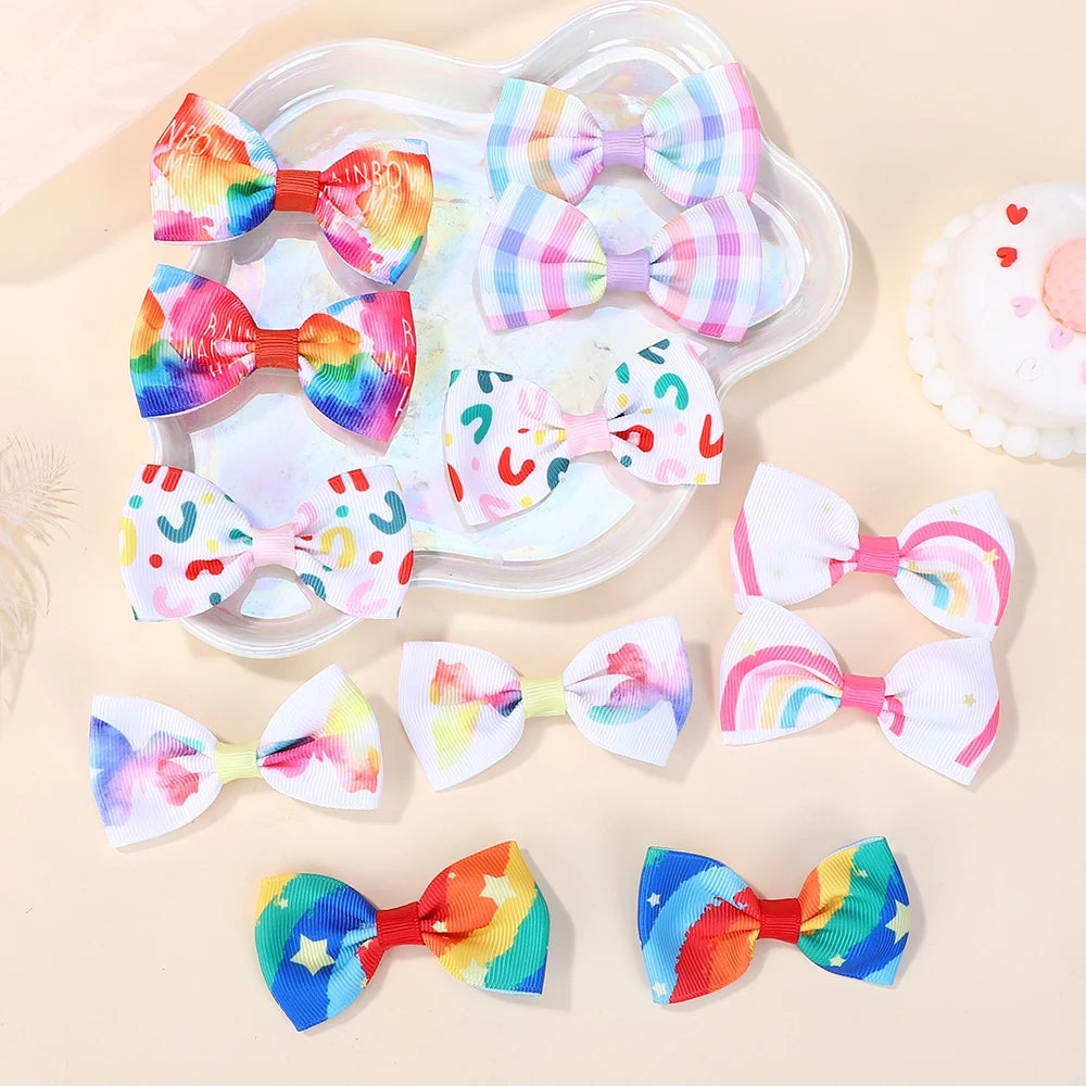 Random 60Pcs Cartoon Printing Hair Bows Hair Clip Baby Girls Hairbangs Hairgripes Fresh Rural Style Kids Headwear