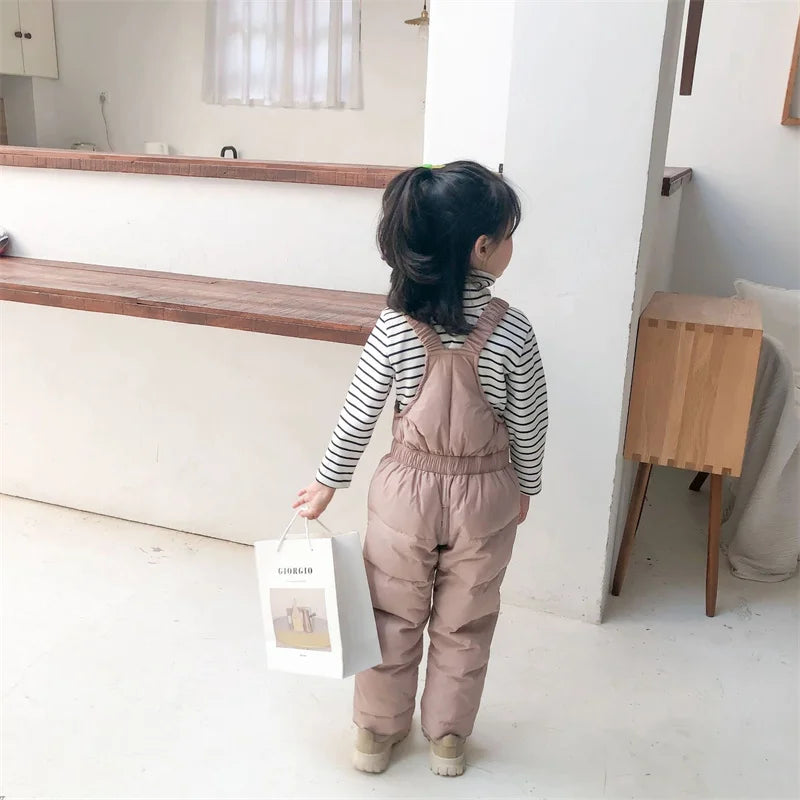 Children Winter Warm Overalls Girls & Boys Winter Thick Pants Cotton Filling Kids Overalls Toddler Baby Ski jumpsuit 1-5 years
