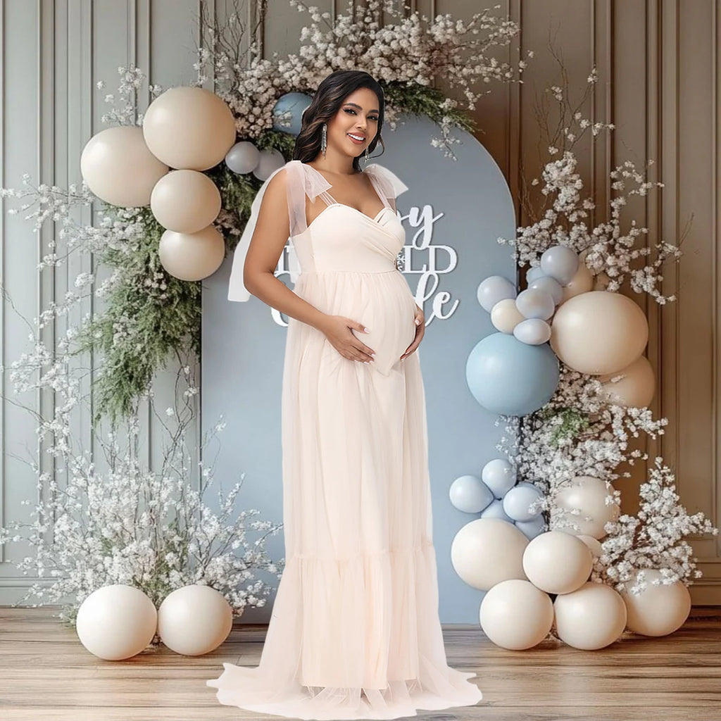 Maternity Summer Photography Dress Sleeveless Off Shoulder Soft Tulle Women Pregnancy Gown for Baby Shower Photoshoot