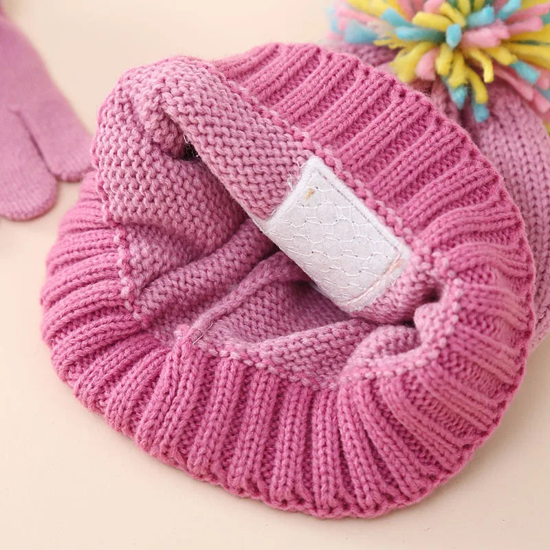 Cross-Border In-Stock Children's Cartoon Unicorn Knitted Hat and Gloves Two-Piece Set Winter Girls' Warm Knitted Hat Set