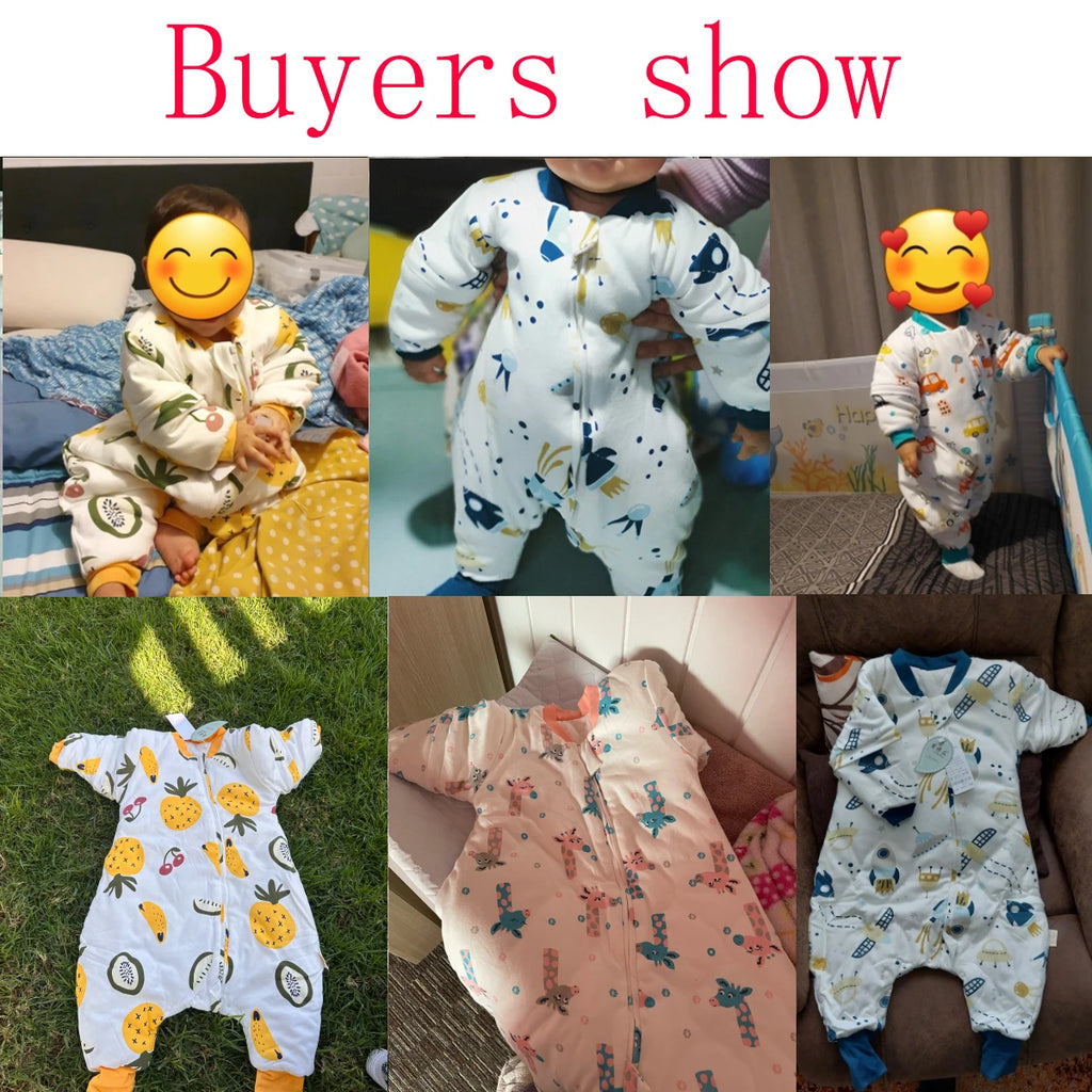 Baby Cartoon Split-legged Sleepsacks With Detachable Sleeves For Boys Girls Children's Sleeping Bag Autumn And Winter Thickened