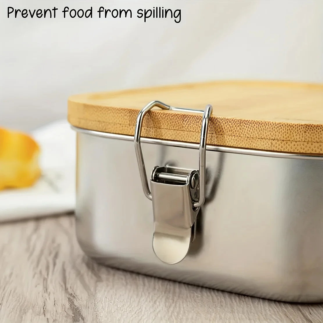 1pc Custom Stainless Steel Lunch Box with Bamboo Lid, 3 Compartments Eco-Friendly Reusable Food Container for Picnics And Work