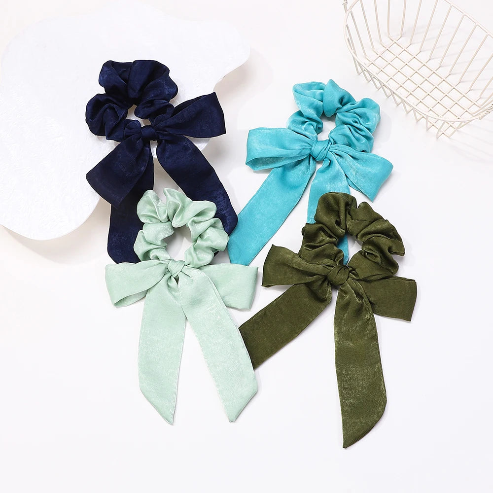 10Pcs Random Color Hair Band Elastic Bowknot Rubber Band Solid Color Headrope High Ponytail Leather Band