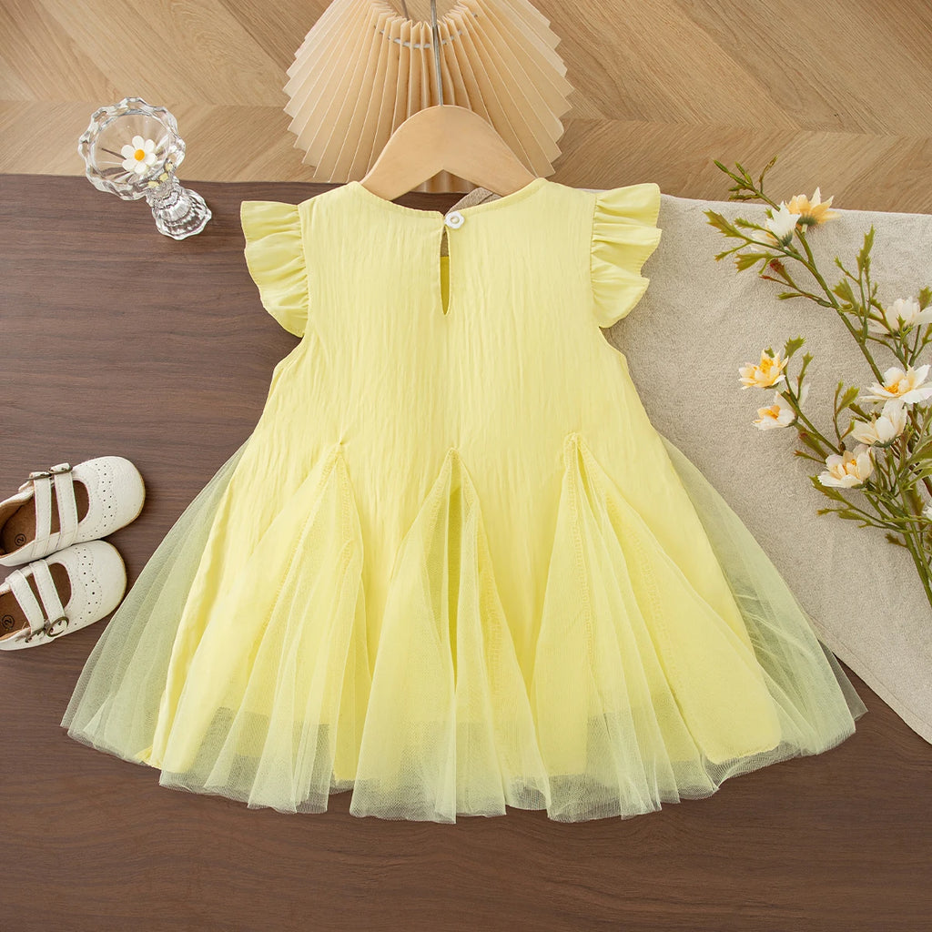 Summer New Baby Girl Yellow Dress Beautiful Flower Children'S Sleeveless Clothes (9 Months -4 Years Old)