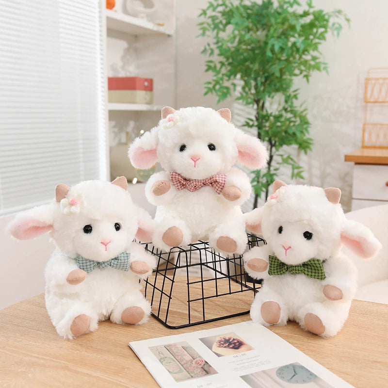 Nice 1pc 23cm Cute White Sheep Plush Toy With Pink Ears And Removable Apron Soft Stuffed Lamb Doll For Girls Birthday Gift