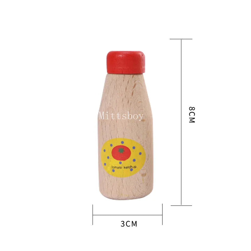 Montessori Wooden Kitchen Playset Condiment Bottles Educational Toy For Children Model 1Pcs