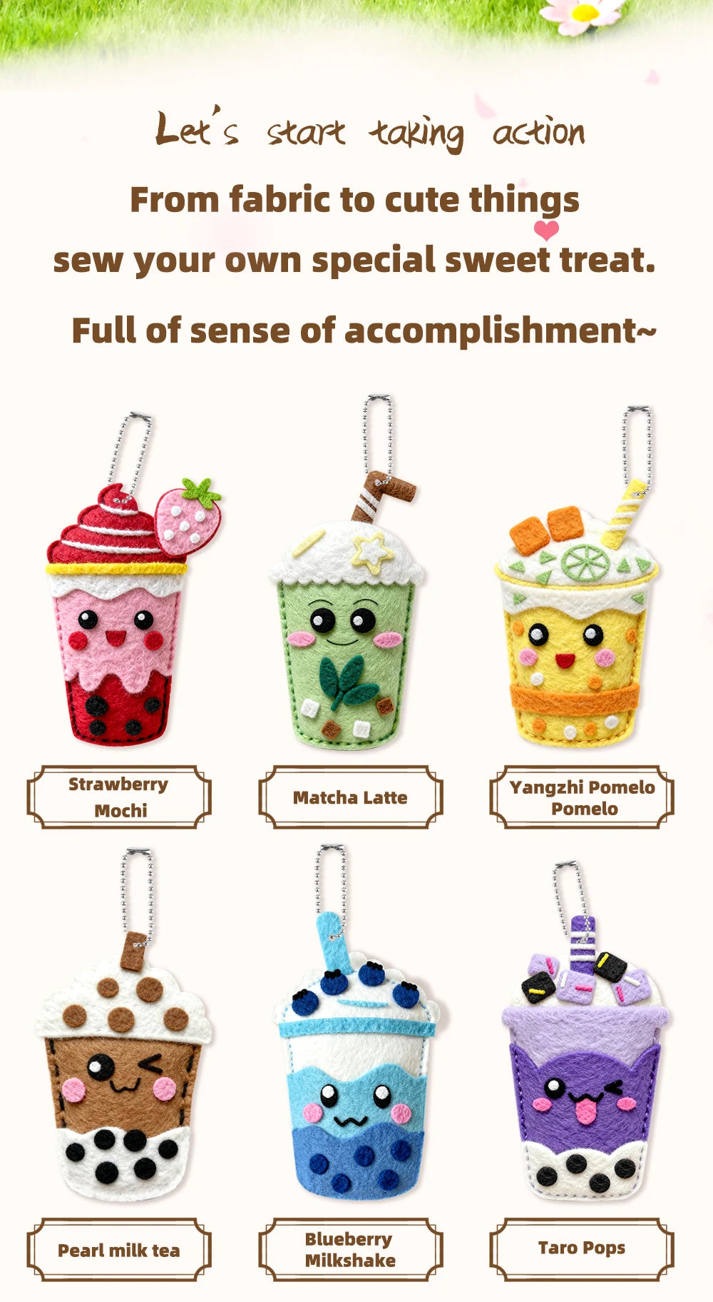 DIY Sewing Toys for Kids, Make Milk Tea Ocean Animal Plushie Craft Set Handmade Fabric with Holes and Threads Gifts