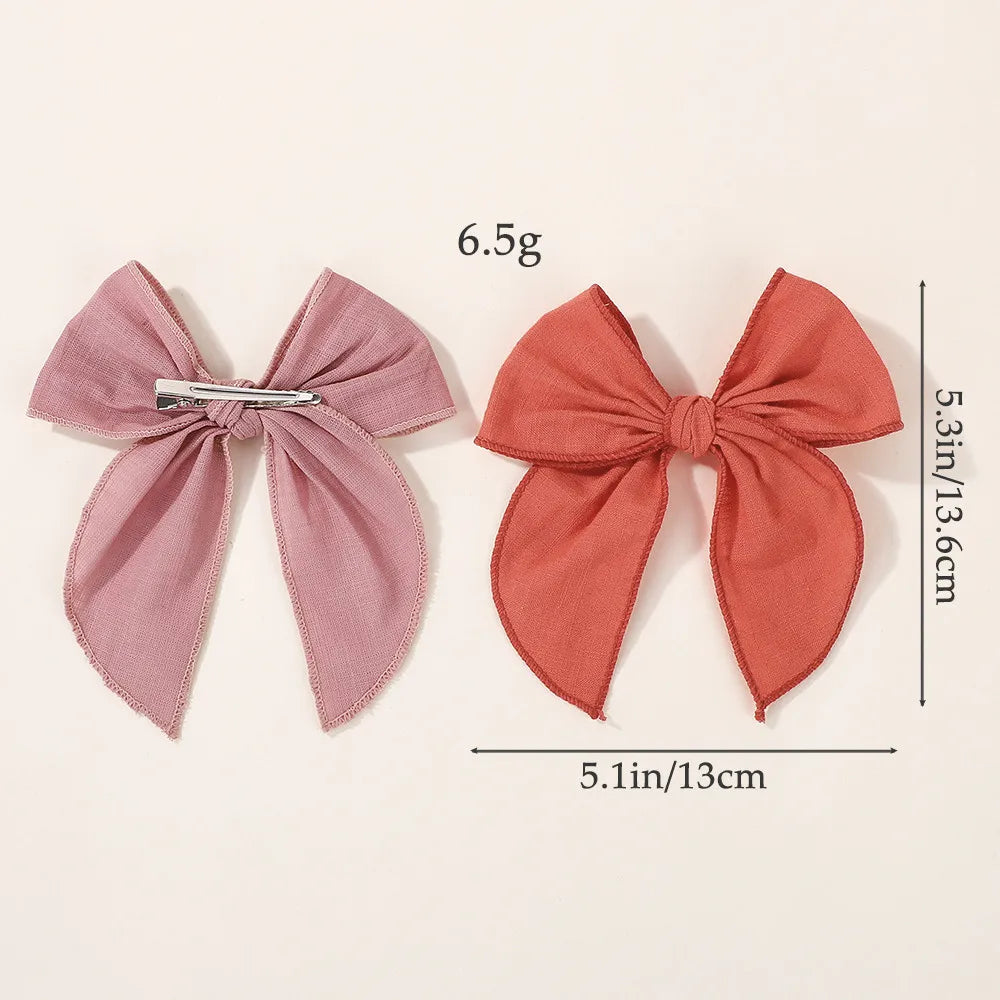 Randomly Color 8Pcs Cotton Bowknot Solid Color Hair Clip for Girls Lovely Handmade Hairgripes Baby Headwear Set