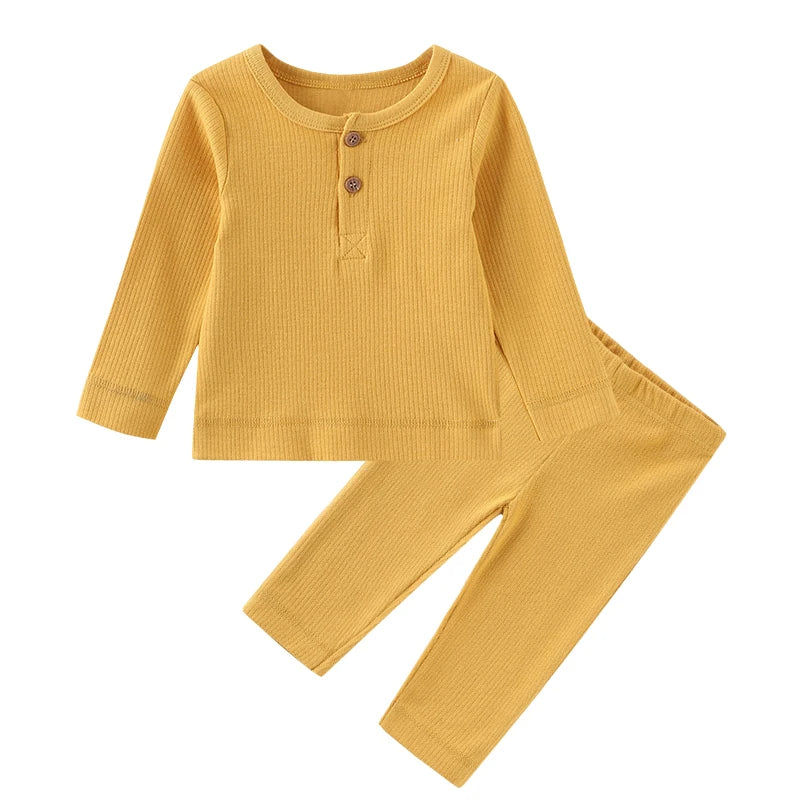 Kiddiezoom Autumn Winter Solid Long Sleeve Newborn 2pc Top and Pants Set KZAW2pc