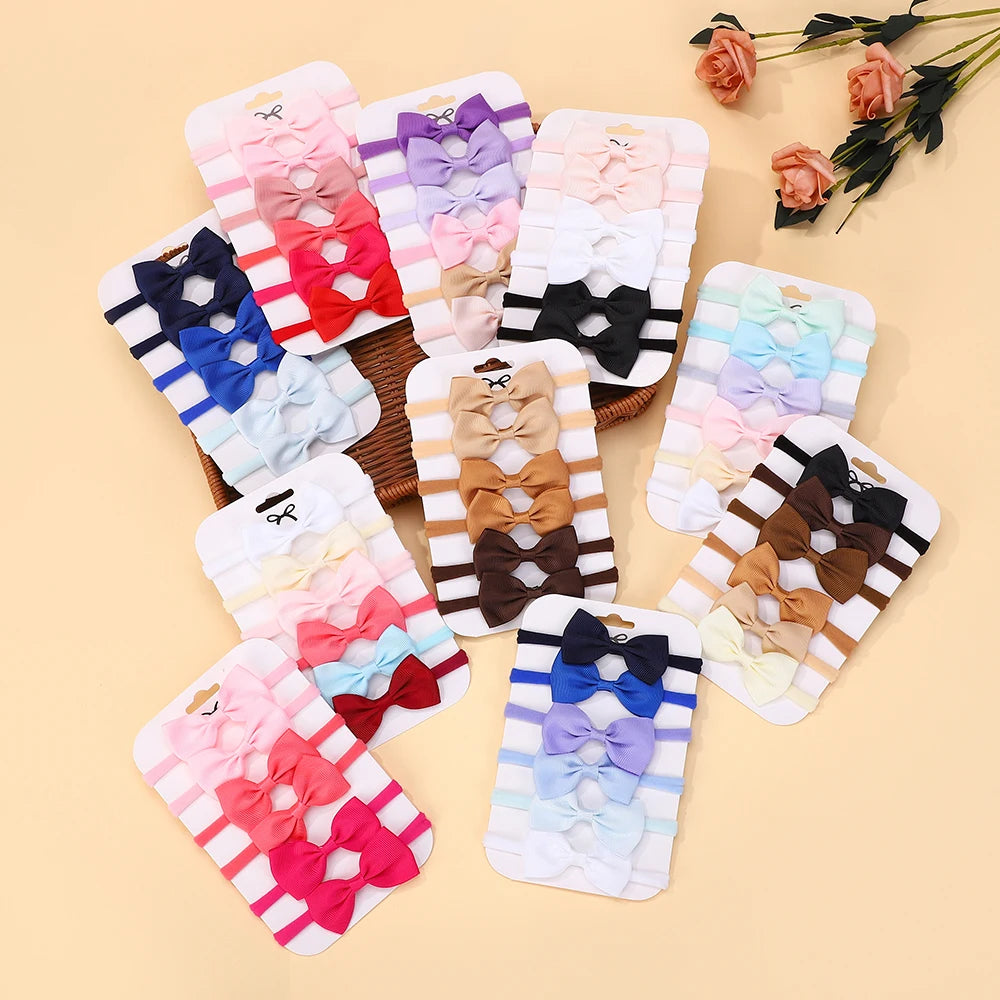 6Pcs/set Classics Ribbon Hair Bows Hair Band Lovely Casual Elastic Head Band Solid Cute Baby Bowknot Toddler Headtie