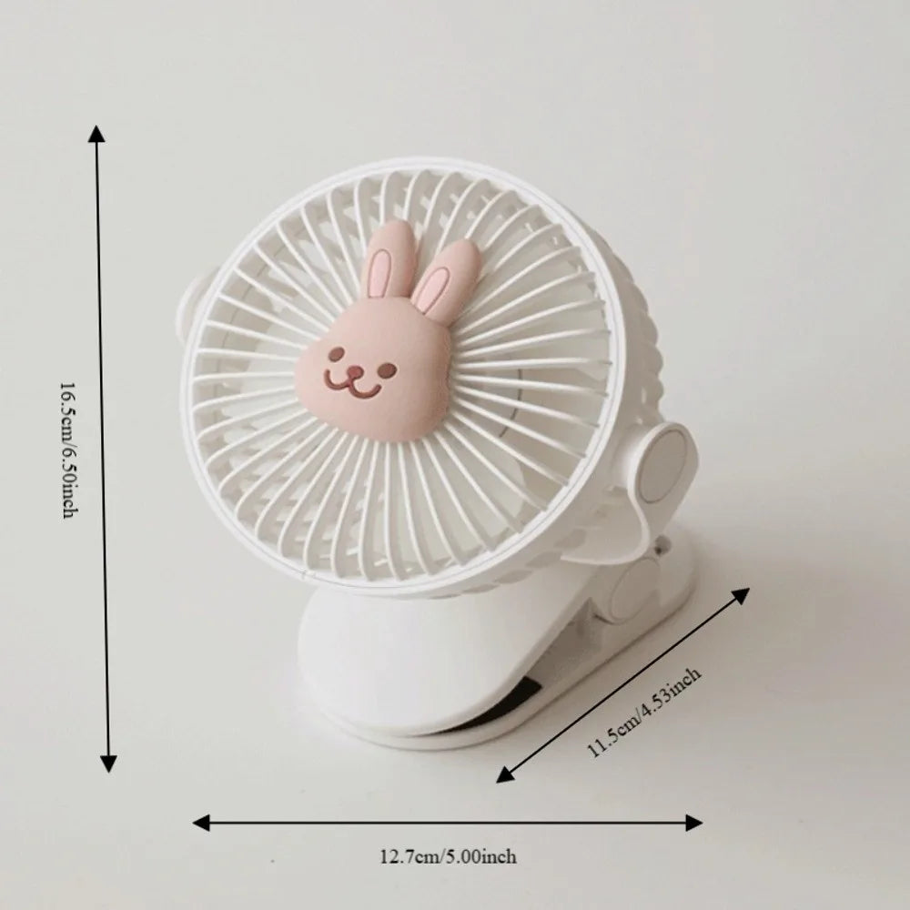 3 Speeds Cart Stroller Fan Bear Lithium Battery Portable Outdoor Fan Noiseless USB Rechargeable for 3.7V1200mAh