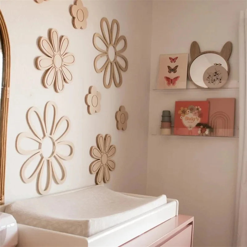 Ins Wooden Daisy Wall Flowers Nursery Decor Boho Nursery Kids Room Wall Decor Farmhouse Bathroom Decoration, Housewarming Gift