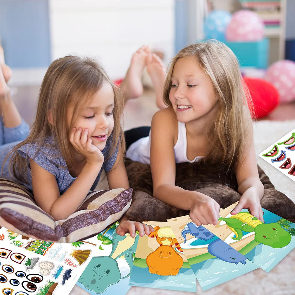 Make a Face DIY Animal Princess Dinosaur Jigsaw Stickers Kids Puzzle Games Funny Cartoon Educational Craft Stickers Toy For Baby