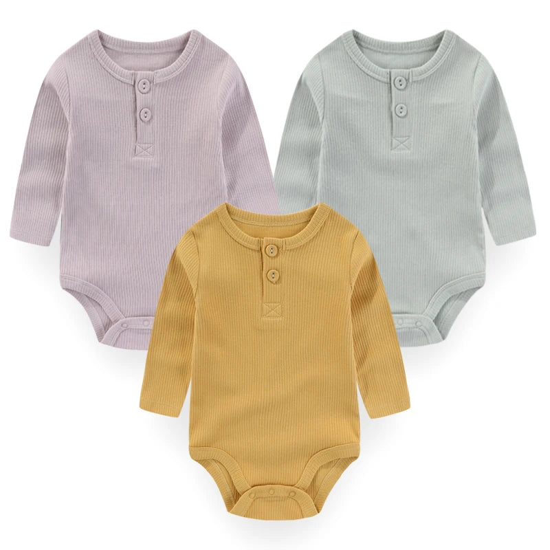 Brand 3-Piece Solid Color Baby Unisex Bodysuits Long Sleeve Newborn Rompers 0-24 Months Four Seasons Infant Clothes