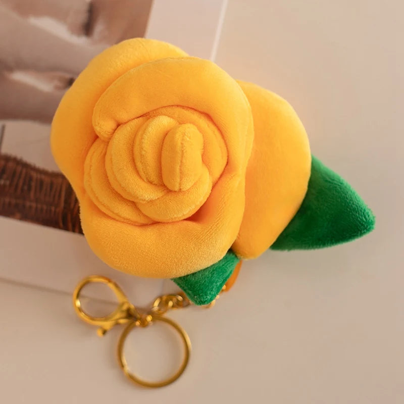 Pretty Mini Rose Plush Toy Hanging Keychain Decor Soft Colorful Lifelike Rose Model R01