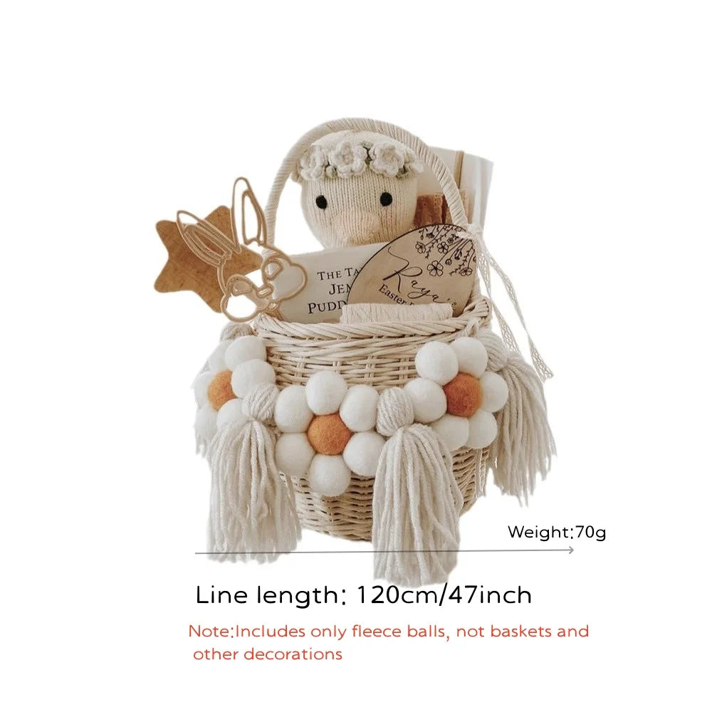 Nordic Nepal Pure Handmade Wool Ball Daisy Flower Tassel String Decoration for Home Room Wall Decoration, Garland Storage Blue Decorative Wreath