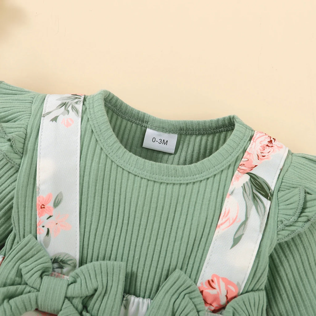 0-18 Months Newborn Baby Girl Clothes Baby Flower Romper Dress Long Sleeves Bodysuit+Headband Infant Girl 2PCS Cute Costume