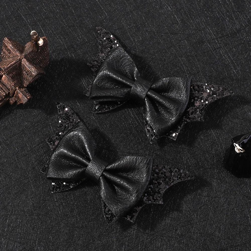 2pcs Halloween Barrettes Bat Wing Bow Hair Clips Girls Bangs Clips for Party Performance Headdress Barrettes Cosplay Headwear