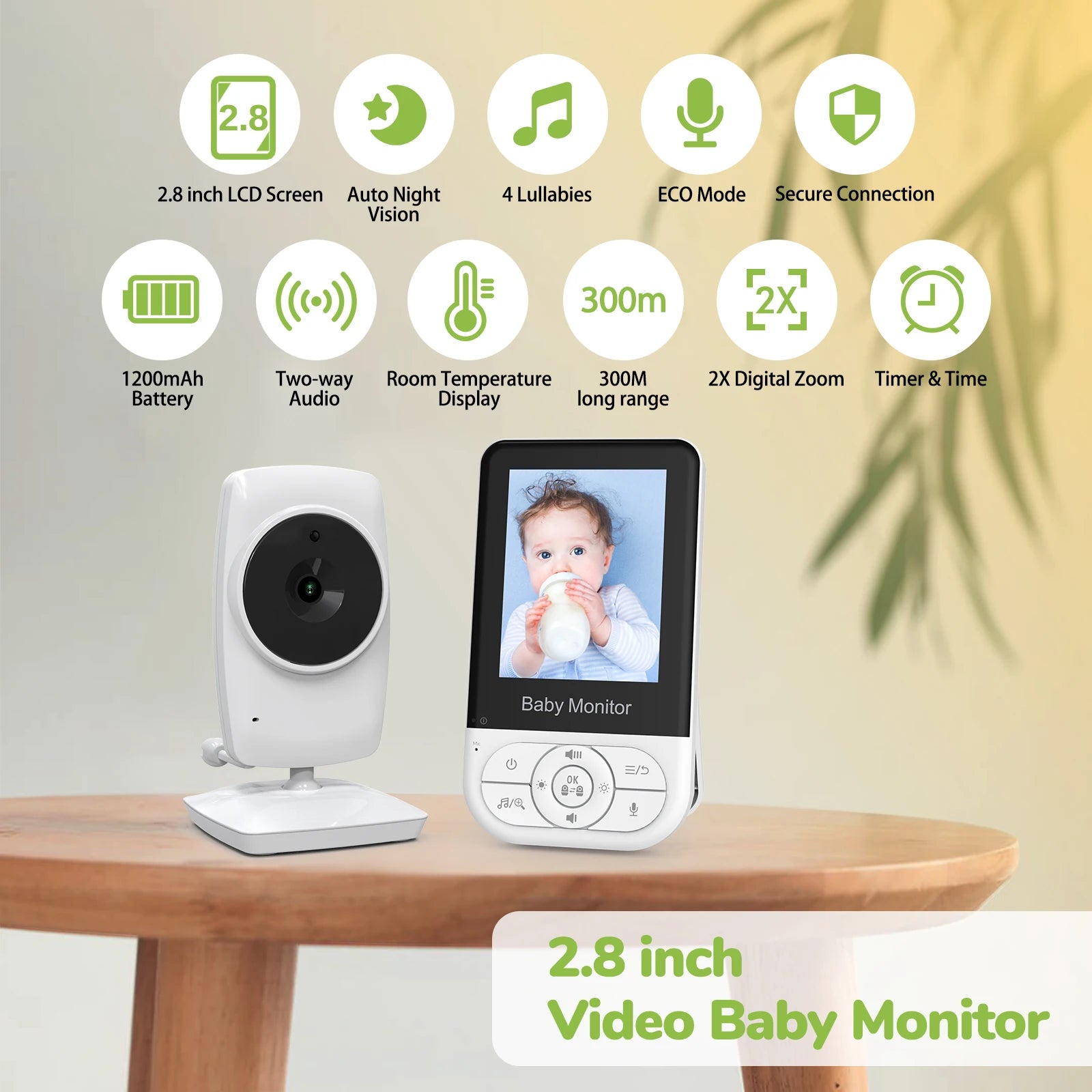 2.8inch 720P Baby Monitor with Camera  2.4G NO WIFI 30 Hours Two-way Communication Night Vision Video Baby Monitor