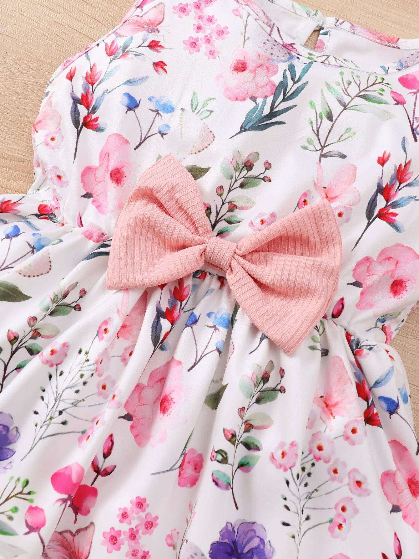 4-7 Year old Girls' Round Neck Floral Sleeveless Dress+Pink Long Sleeved Shawl 2Pcs/Set Girls' Spring and autumn Fashion Dress