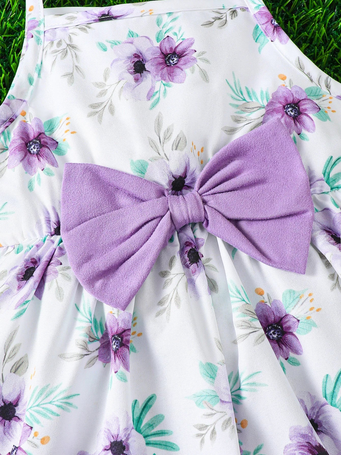 Baby girl Summer Dress Set Beautiful Purple Printed Suspender Dress+Ruffled shawl 2Pcs/set suitable for cute baby girls 0-3Years
