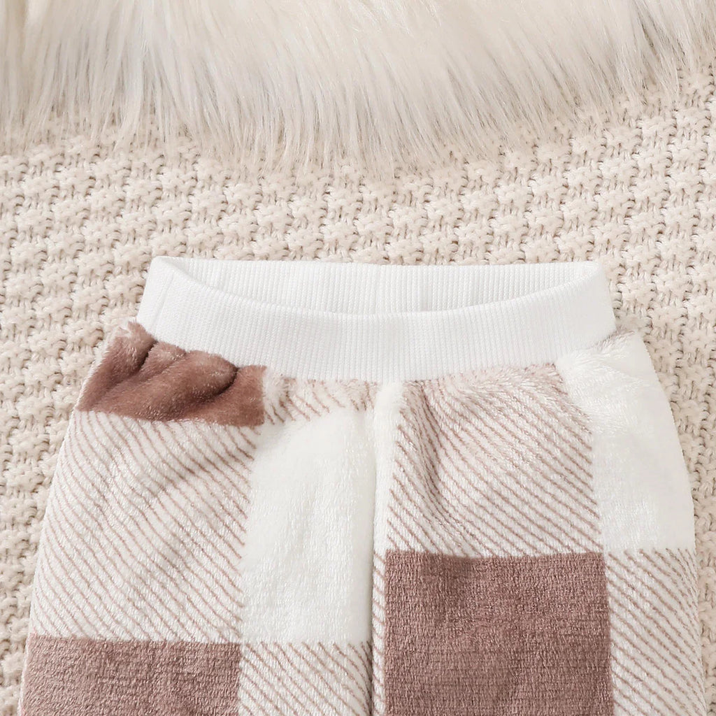Baby boy plush Suit gray and White Checkered Top+Pants 2Pcs/set suitable for 0-24 Months Baby boy Winter warm suit Baby clothes