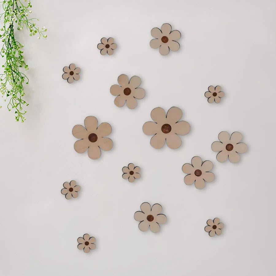 14Pcs/Set Nordic Style Wooden Round Daisy Home Background Wall Decoration Wooden Wall Stickers Holiday Decoration Wall Crafts Home Room Wooden Balloon Wall Stickers Homestay Coffee Bar Decorative Wall Decor