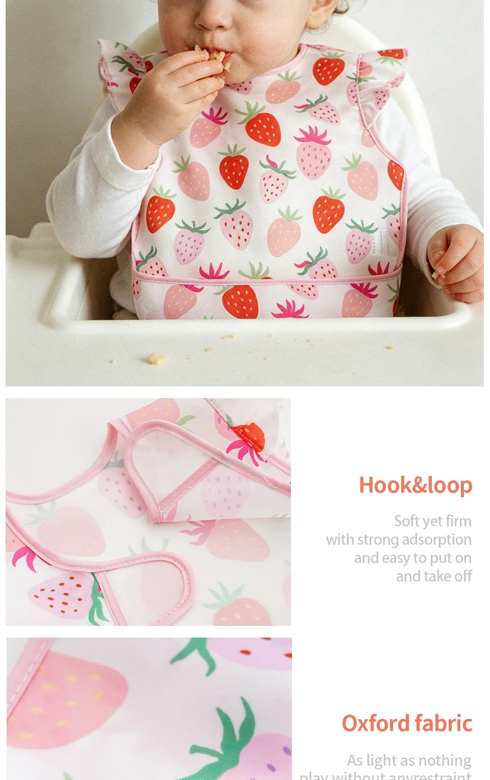 Elinfant 1 Pc Baby Bib For Eating Waterproof Reusable Wipeable Toddler Bibs with Catch-All Pocket Feeding Bibs for Girls & Boys