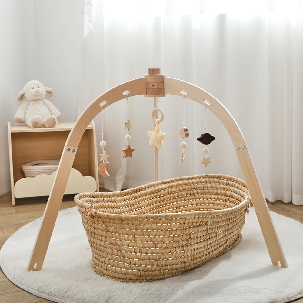 Baby Fitness Rack Wooden Frame Educational Fitness Activity Toy Gym Decoration can Hanging Pendants Sensory Gift Newborn Nursing