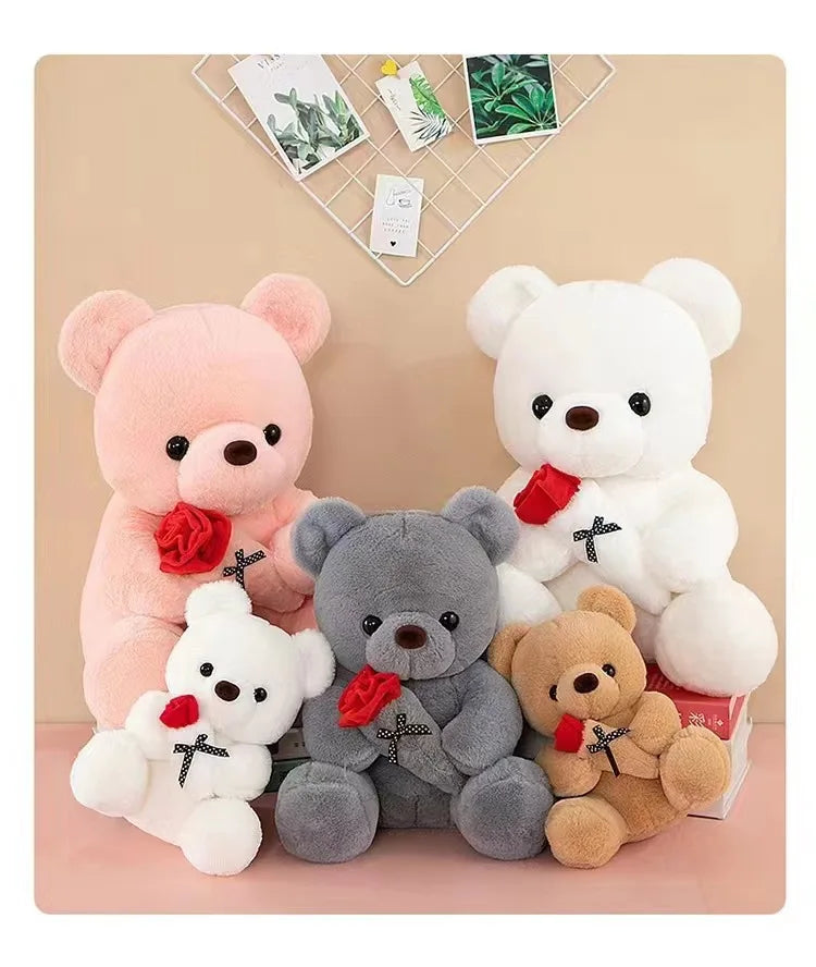 Wedding Rose Bear Plush Toy Cute Stuffed Animal Gift for Valentines Day Anniversary and Romantic Celebration Decor